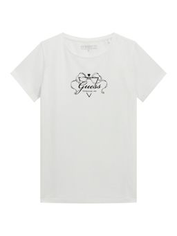 Guess - Girls Pure White Solid Regular Fit T-Shirt