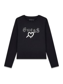 Guess - Girls Jet Black A996 Printed Regular Fit T-Shirt