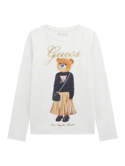 Guess - Girls Pure White Printed Regular Fit T-Shirt