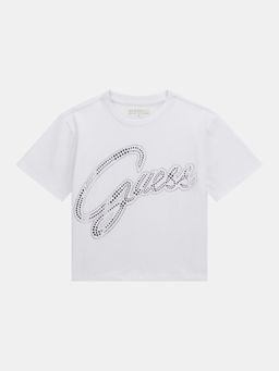 Guess - Girls Pure White Embellished Regular Fit T-Shirt