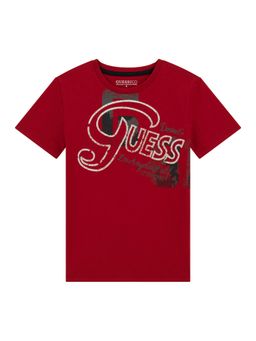 Guess - Boys Chilli Red Printed Regular Fit T-Shirt