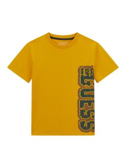Guess - Boys Mustard Yellow Logo Regular Fit T-Shirt