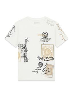Guess - Boys Salt White Printed Regular Fit T-Shirt