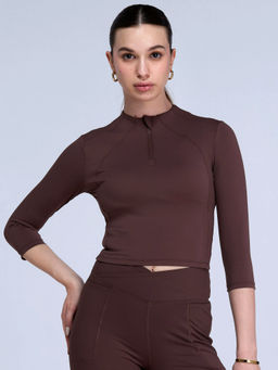Cava Athleisure - Brown Silhouette Zip Crop Top
