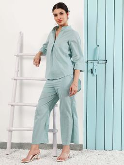 AAREIN - Green Immutable Mandarin Collar Cotton Shirt Style Top