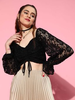 AAREIN - Women Stylish Black Floral Lace Crop Top