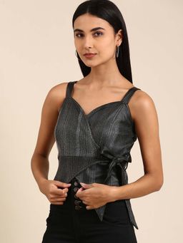 AAREIN - Women Charcoal Printed Wrap Top with Tie-Up