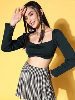 AAREIN - Green Solid Bustier Crop Top