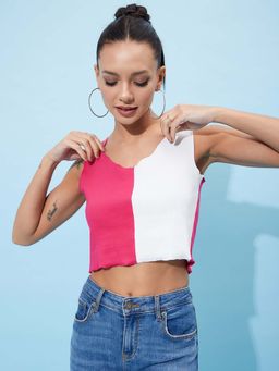 AAREIN - Pink Colour blocked Cotton Crop Top