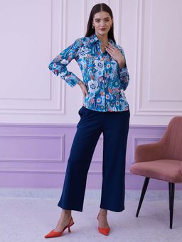 AAREIN - Women Blue Printed Collar Shirt