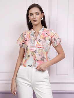 AAREIN - Immutable Printed Mandarin Collar Linen Shirt