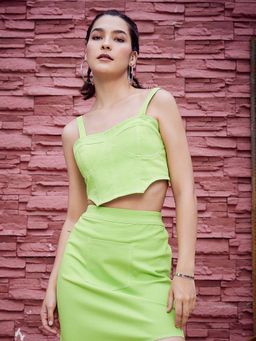 AAREIN - Green Shoulder Straps Cotton Canvas Fitted Crop Top