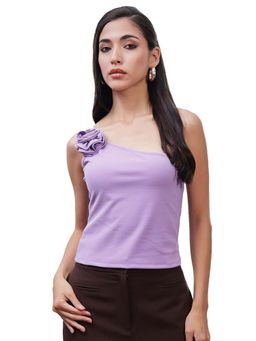 AAREIN - Lavender One Shoulder Scuba Corsage Top