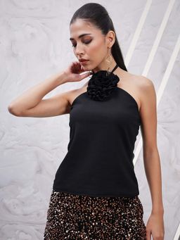 AAREIN - Black Halter Neck Scuba Regular Top