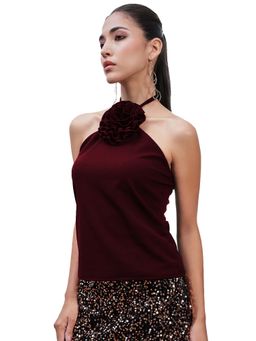 AAREIN - Maroon Halter Neck Scuba Corsage Top