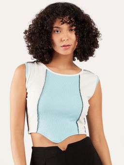 AAREIN - Blue Colorblock Fitted Crop Top