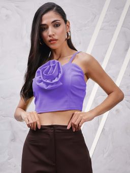 AAREIN - Lavender Solid Shoulder Straps Scuba Crop Top