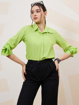 AAREIN - Green Immutable Collar Corsage Detailed Cotton Shirt
