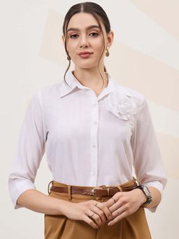AAREIN - White Immutable Vertical Striped Applique Cotton Shirt