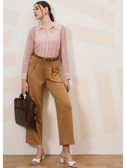 AAREIN - Pink Self Design Full Sleeves Semi Sheer Shirt