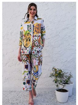 AAREIN - Women Printed Regular Sleeves Linen Shirt