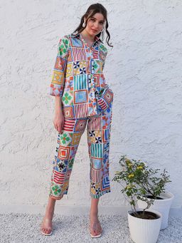 AAREIN - Women Printed Regular Sleeves Linen Shirt