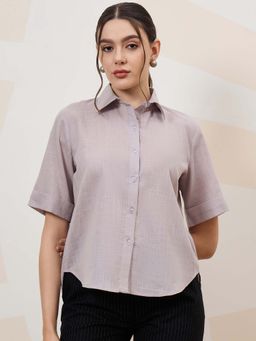 AAREIN - Grey Immutable Collar Cotton Casual Shirt