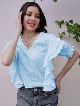 AAREIN - Blue V-Neck Solid Top