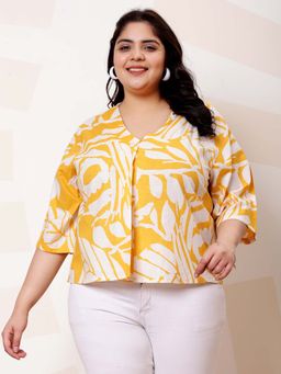 AAREIN - Ample Plus Size Tropical Printed Cotton Top
