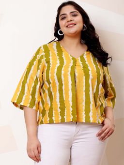AAREIN - Ample Plus Size Striped V-Neck Cotton Top
