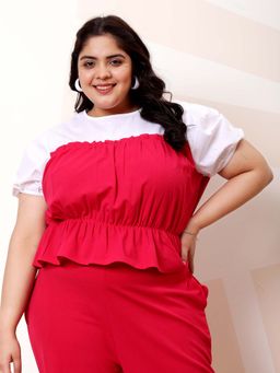 AAREIN - Pink Ample Plus Size Colorblock Cotton Cinched Waist Top