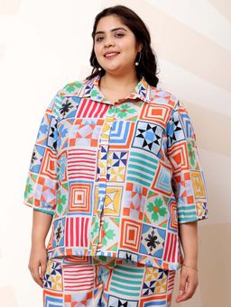AAREIN - Ample Plus Size Printed Linen Casual Shirt