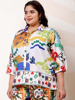 AAREIN - Ample Plus Size Printed Linen Casual Shirt