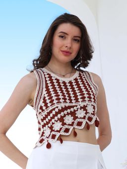 AAREIN - Self Design Fringed Crochet Cotton Crop Top