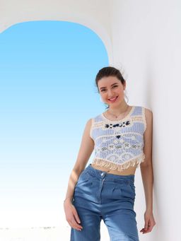 AAREIN - Self Design Fringed Cotton Crop Top