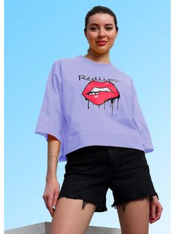 AAREIN - Women Lavender Printed Cotton Relaxed Fit T-shirt