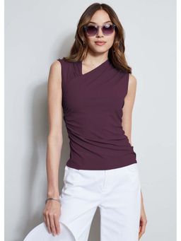 AAREIN - Purple Immutable Women Solid Ruched Top