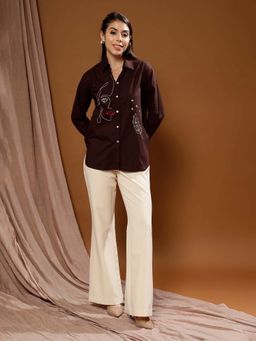 AAREIN - Brown Cotton Embroidered Shirt