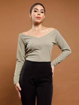 AAREIN - Green Immutable Women Solid Off-Shoulder Top