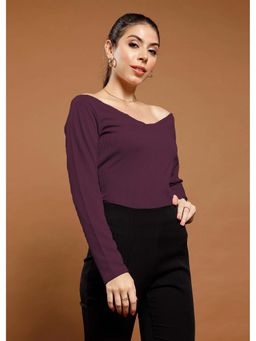 AAREIN - Purple Immutable Women Solid Off-Shoulder Top