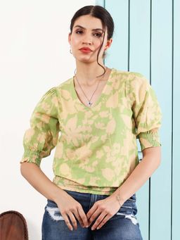 AAREIN - Women Green Printed Bohemian Cotton Top