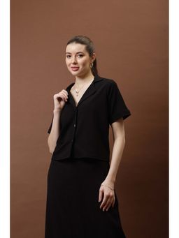 AAREIN - Women Black Scuba Solid Shirt