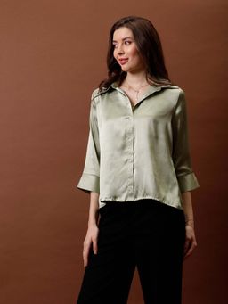 AAREIN - Women Green Immutable Solid Shirt