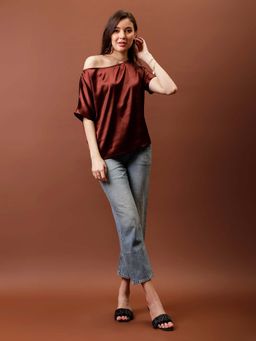 AAREIN - Brown Women Solid Round Neck Top