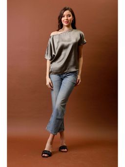 AAREIN - Grey Women Solid Round Neck Top