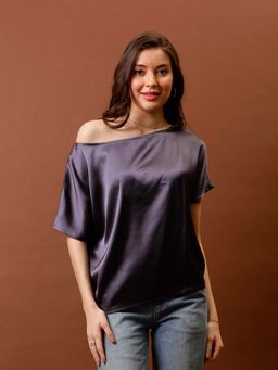 AAREIN - Purple Women Solid Round Neck Top