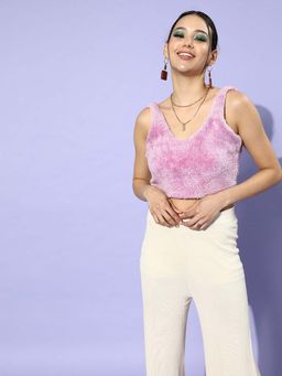 AAREIN - Lavender Faux Fur Fitted Crop Top