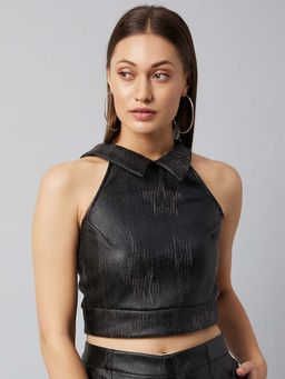AAREIN - Black Leather Textured Crop Top