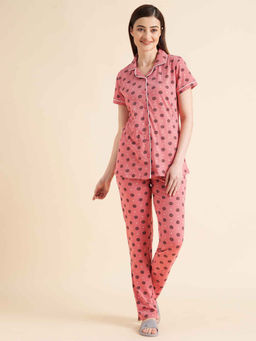 Sweet Dreams - Women Printed Half Sleeves Shirt with Pyjama (Set of 2)