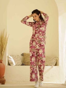 SAY - Women Mauve Pure Cotton Shirt and Pant (Set of 2)